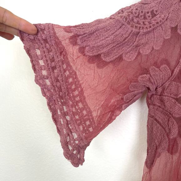 Womens Kimono Sz S Fairy Embroidered Lace Boho Sheer Flowy Floral Feminine - Picture 5 of 10